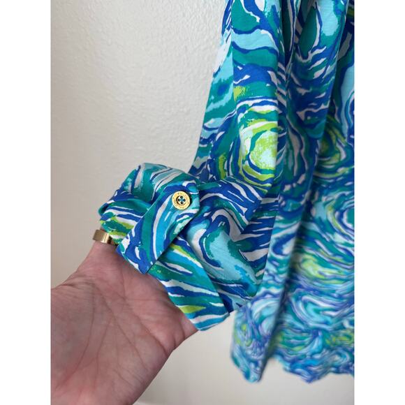 Lilly Pulitzer Linden Dress Oh Shucks Oyster Print Blue Green Size Medium - Picture 6 of 7